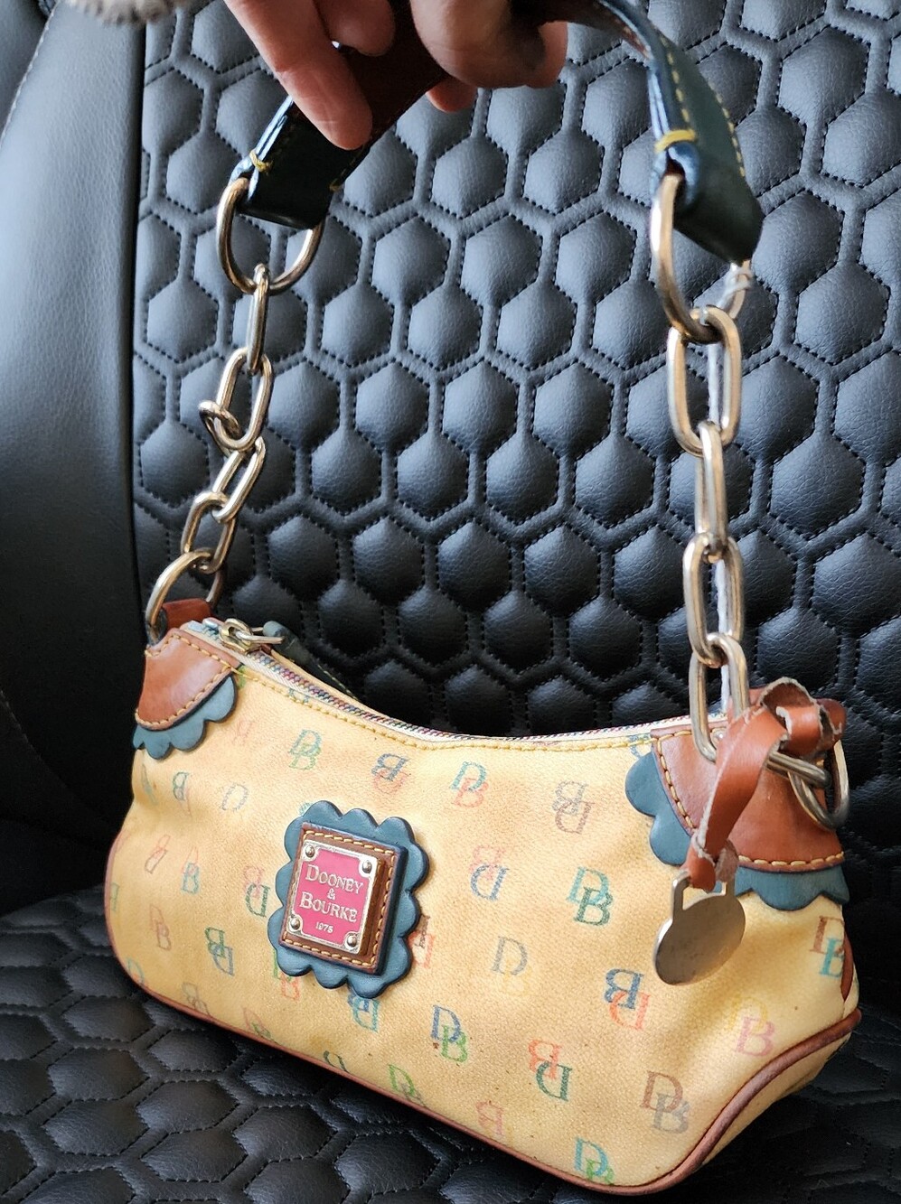 Dooney & Bourke Yellow Multicolor DB Logo Mini Shoulder Bag with Chain Strap